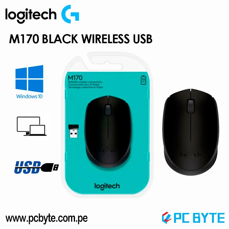 MOUSE LOGITECH M170 BLACK WIRELESS USB (PN:910-004940)