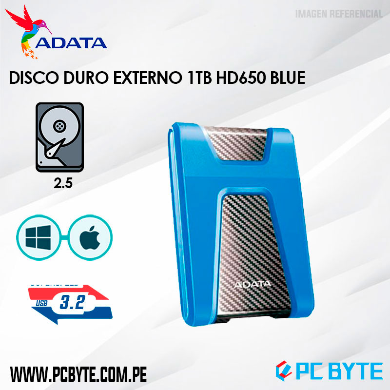 igual apretado Vicio DISCO DURO EXTERNO ADATA 1TB HD650 BLUE ANTI GOLPE – Venta de computadoras  envio a domicilio