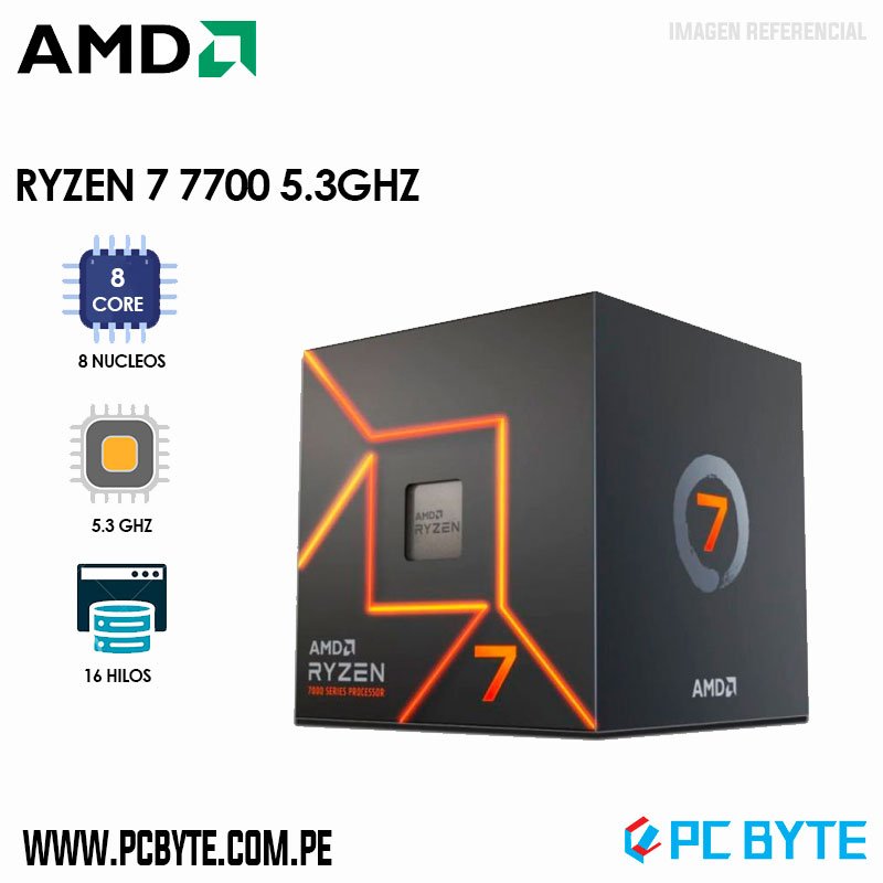 PROCESADOR AMD RYZEN 7 7700 5.3GHZ, 40MB, 8 NUCLEOS, AM5 (100-100000592BOX)