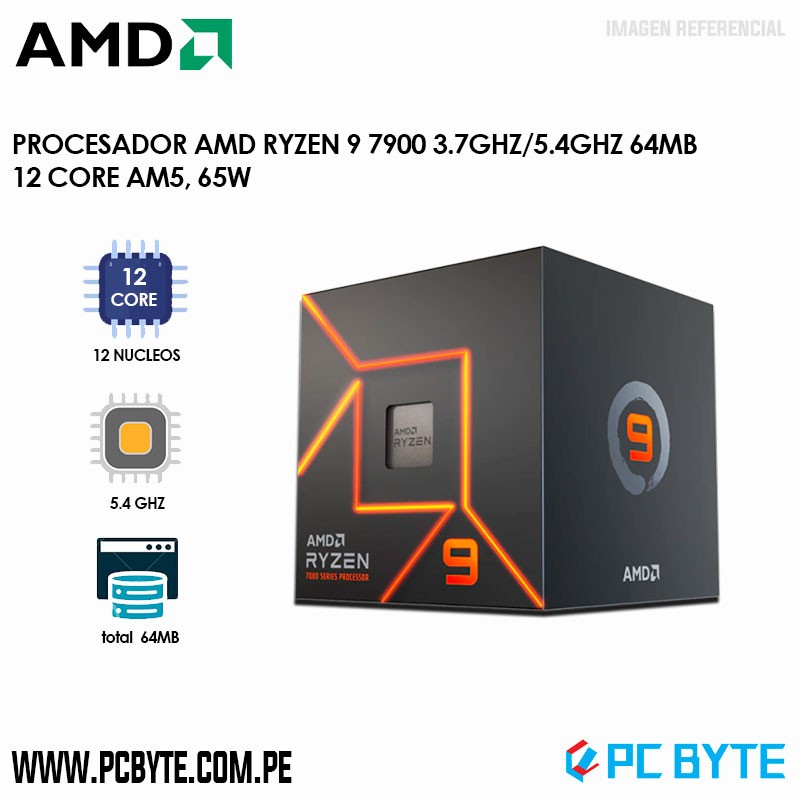 PROCESADOR AMD RYZEN 9 7900 3.7GHZ/5.4GHZ 64MB 12 CORE AM5, 65W