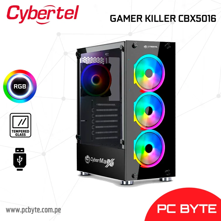 CASE GAMER CYBERTEL KILLER CBX5016 S/ FUENTE NEGRO X4 FAN RGB