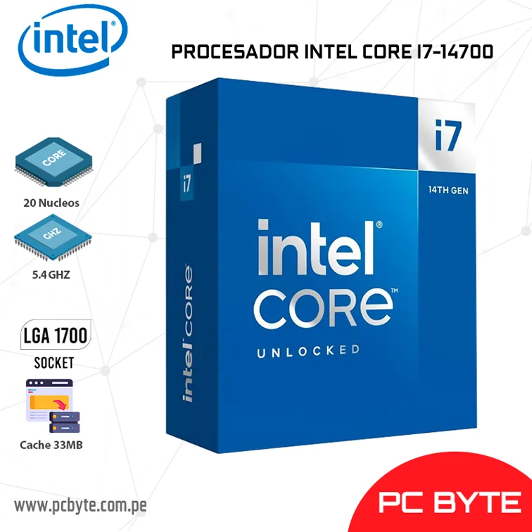 PROCESADOR INTEL CORE I7-14700, CACHE 33 MB, HASTA 5.40 GHZ.