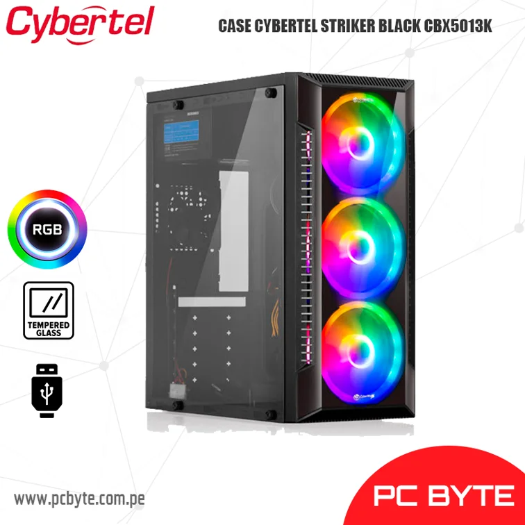 CASE CYBERTEL STRIKE BLACK CBX5013K USB 3.0 4 FAN RAINBOW BLACK