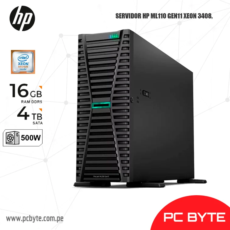SERVIDOR HPE ML110 GEN11 XEON 3408, RAM 16GB, SATA 4TB FUENTE 500W ( P55534-001)