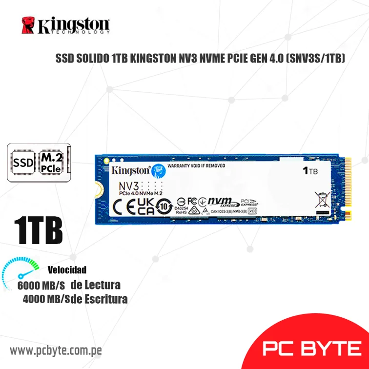 SSD SOLIDO 1TB KINGSTON NV3 NVME PCIE GEN 4.0 (SNV3S/1TB)