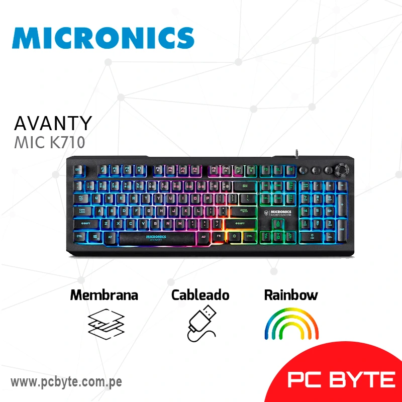 TECLADO MICRONICS AVANTY MIC K710 | MEMBRANA | RAINBOW | NEGRO
