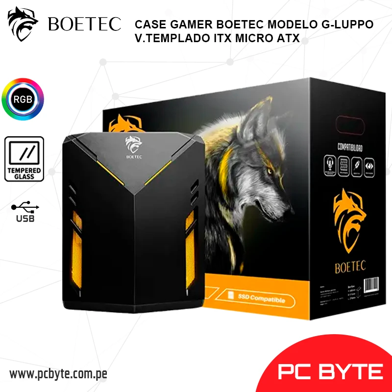 CASE GAMER BOETEC MODELO G-LUPPO V.TEMPLADO ITX MICRO ATX