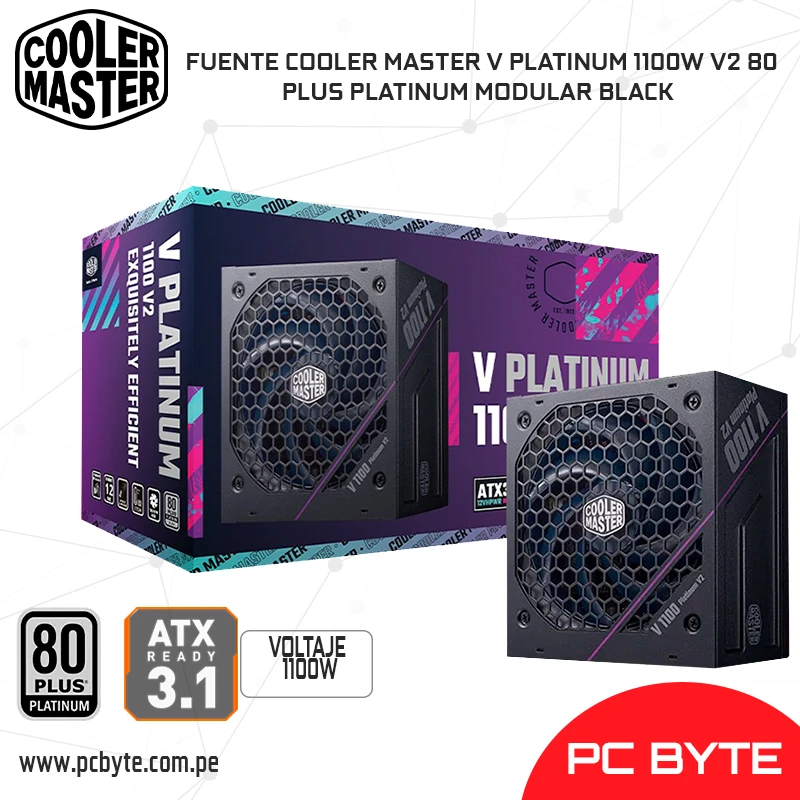 FUENTE COOLER MASTER V PLATINUM 1100W V2 80 PLUS PLATINUM MODULAR BLACK 