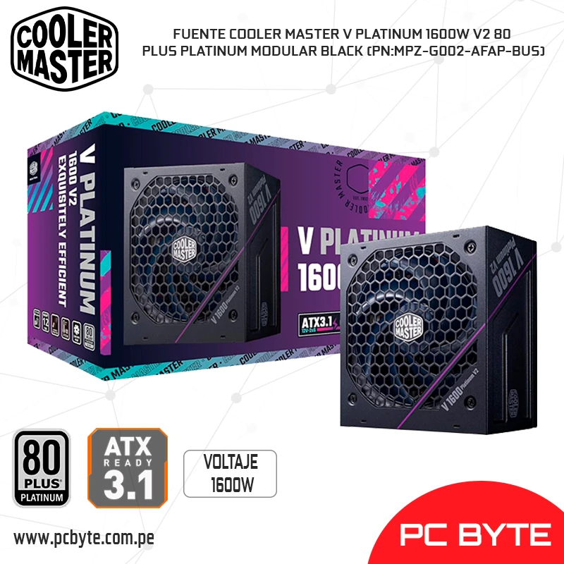 FUENTE COOLER MASTER V PLATINUM 1600W V2 80 PLUS PLATINUM MODULAR BLACK (PNMPZ-G002-AFAP-BUS)
