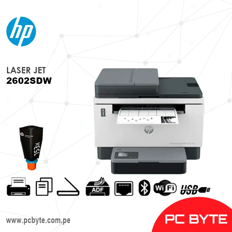 IMPRESORA MULTIFUNCIONAL LASERJET HP TANK MFP 2602SDW B/N RED Y WIFI