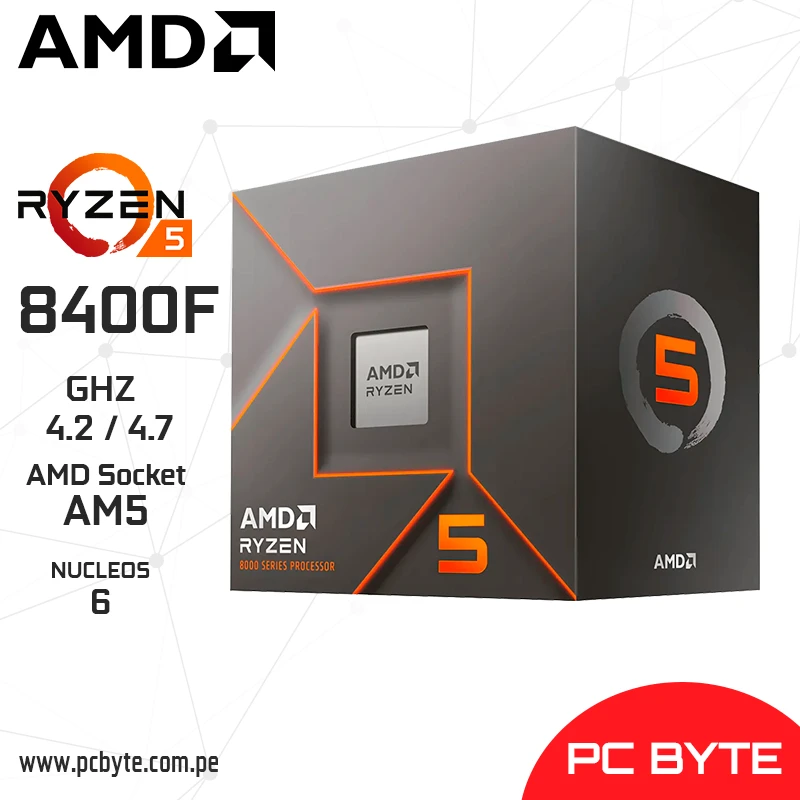 PROCESADOR AMD RYZEN 5 8400F 4.2GHz4.7GHz 16MB 6 CORE AM5 BOX (PN100-100001591BOX)