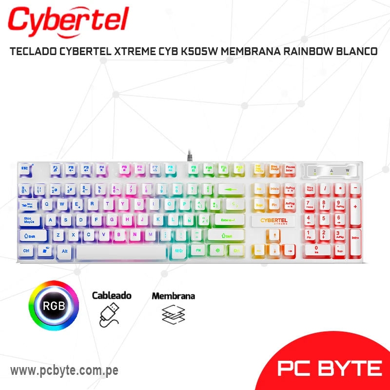 TECLADO CYBERTEL XTREME CYB K505W MEMBRANA RAINBOW BLANCO