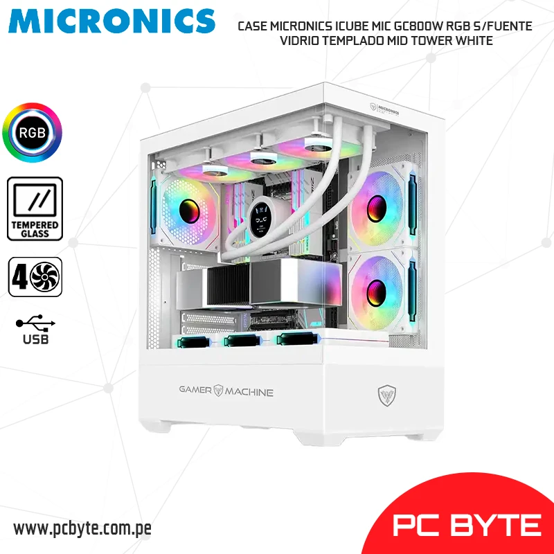 CASE MICRONICS ICUBE MIC GC800W RGB SFUENTE VIDRIO TEMPLADO MID TOWER WHITE