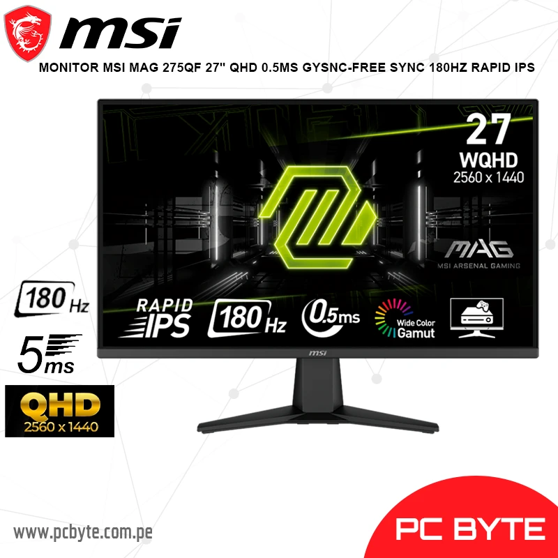 MONITOR MSI MAG 275QF 27 QHD 0.5MS GYSNC-FREE SYNC 180HZ RAPID IPS