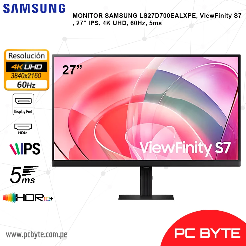 MONITOR SAMSUNG LS27D700EALXPE, ViewFinity S7, 27 IPS, 4K UHD, 60Hz, 5ms
