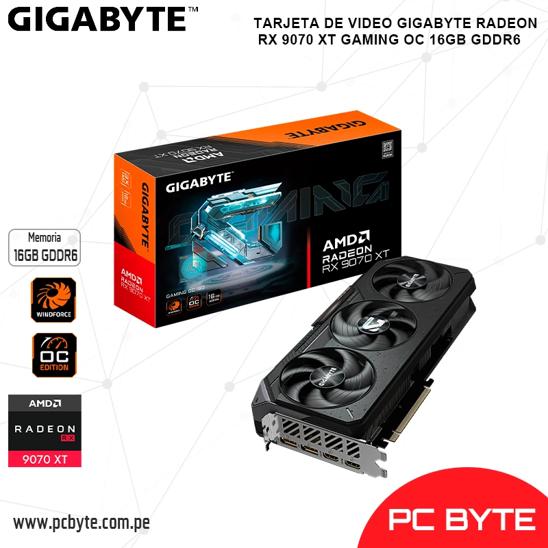 TARJETA DE VIDEO GIGABYTE RADEON RX 9070 XT GAMING OC 16GB GDDR6