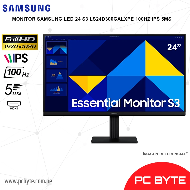 MONITOR SAMSUNG LED 24 S3 LS24D300GALXPE 100HZ IPS 5MS