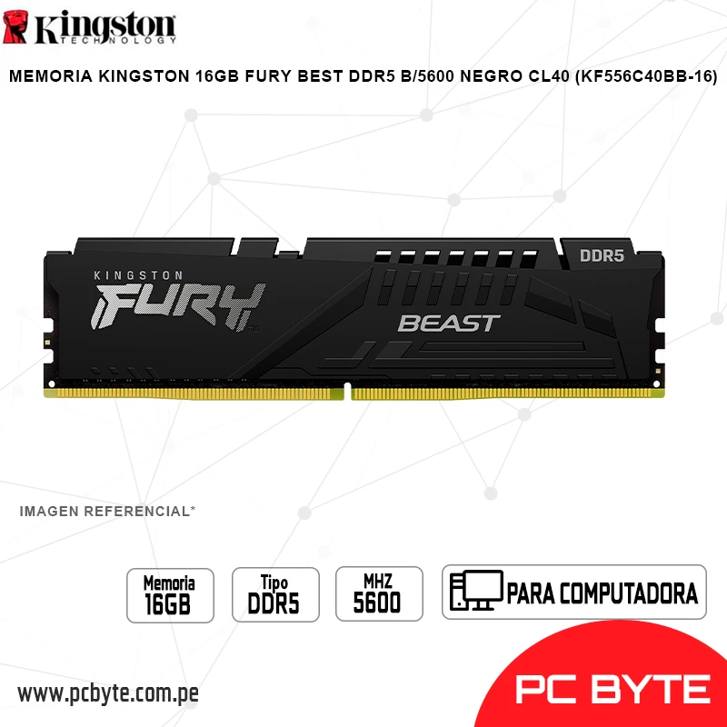 MEMORIA KINGSTON 16GB FURY BEST DDR5 B/5600 NEGRO CL40 (KF556C40BB-16)