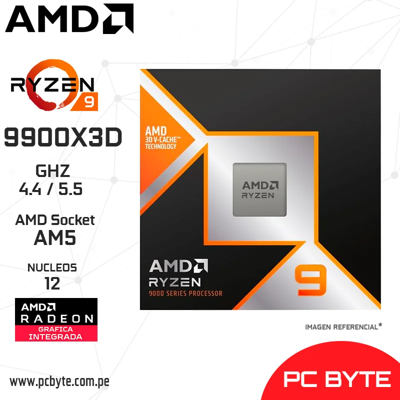 PROCESADOR AMD RYZEN 9 9900X3D 4.4GHZ HASTA 5.5GHZ, 128MB