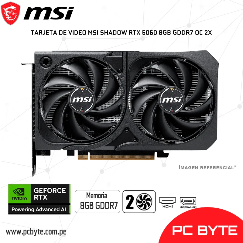 TARJETA DE VIDEO MSI SHADOW RTX 5060 8GB GDDR7 OC 2X (912-V537-056)