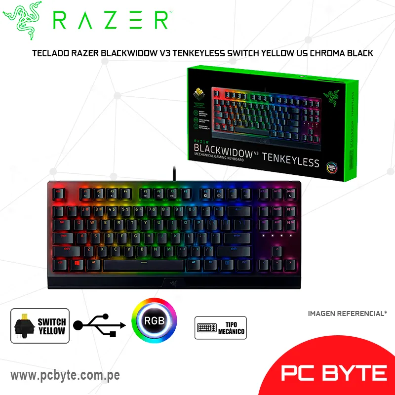 TECLADO RAZER BLACKWIDOW V3 TENKEYLESS SWITCH YELLOW US CHROMA BLACK RGBŸ (RZ03-03491800-R3M1)