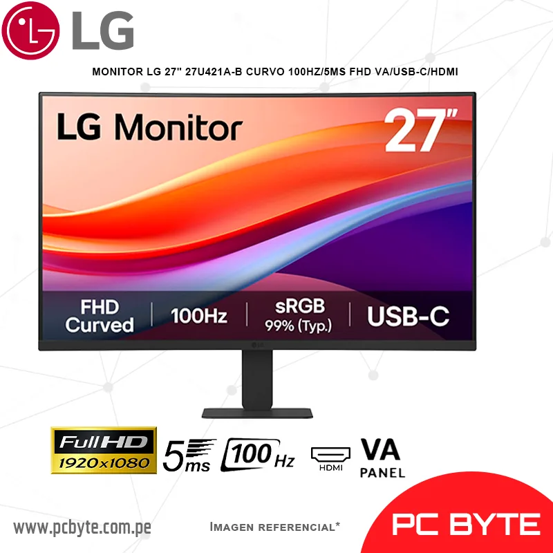 MONITOR LG 27 27U421A-B CURVO 100HZ5MS FHD VAUSB-CHDMI