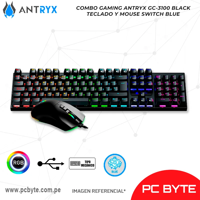 COMBO GAMING ANTRYX GC-3100 BLACK, TECLADO Y MOUSE SWITCH BLUE