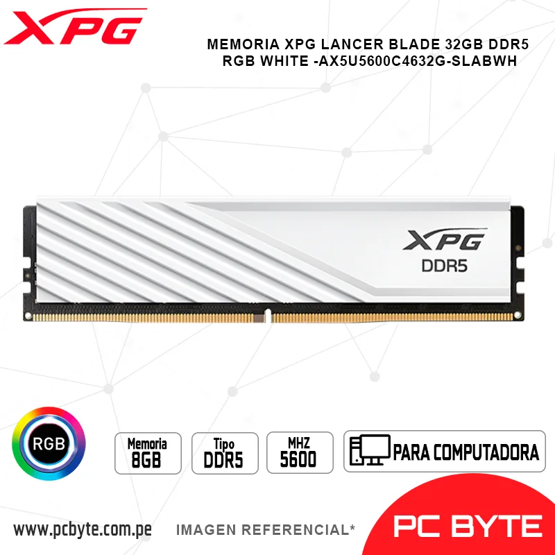 MEMORIA XPG LANCER BLADE 32GB DDR5 RGB WHITE -AX5U5600C4632G-SLABWH