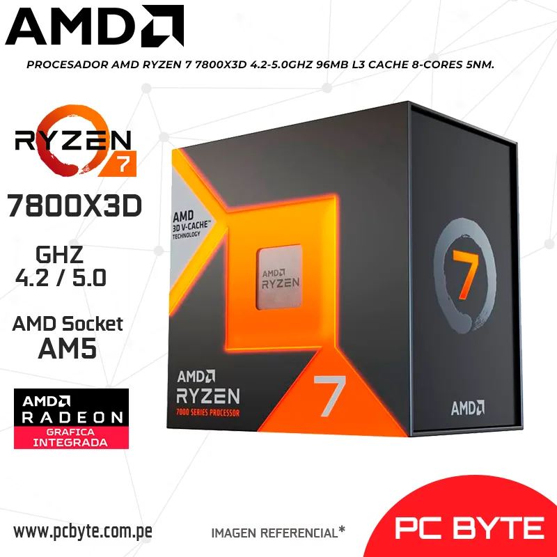 PROCESADOR AMD RYZEN 7 7800X3D 4.2-5.0GHZ 96MB L3 CACHE 8-CORES 5NM.