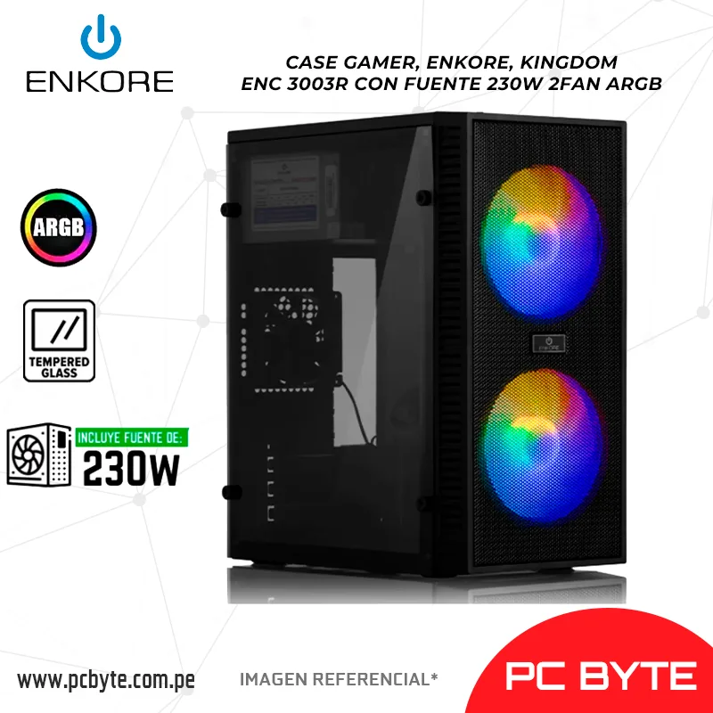 CASE GAMER, ENKORE, KINGDOM ENC 3003R CON FUENTE 230W 2FAN ARGB 