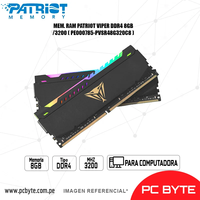MEM. RAM PATRIOT VIPER DDR4 8GB3200 ( PE000785-PVSR48G320C8 )
