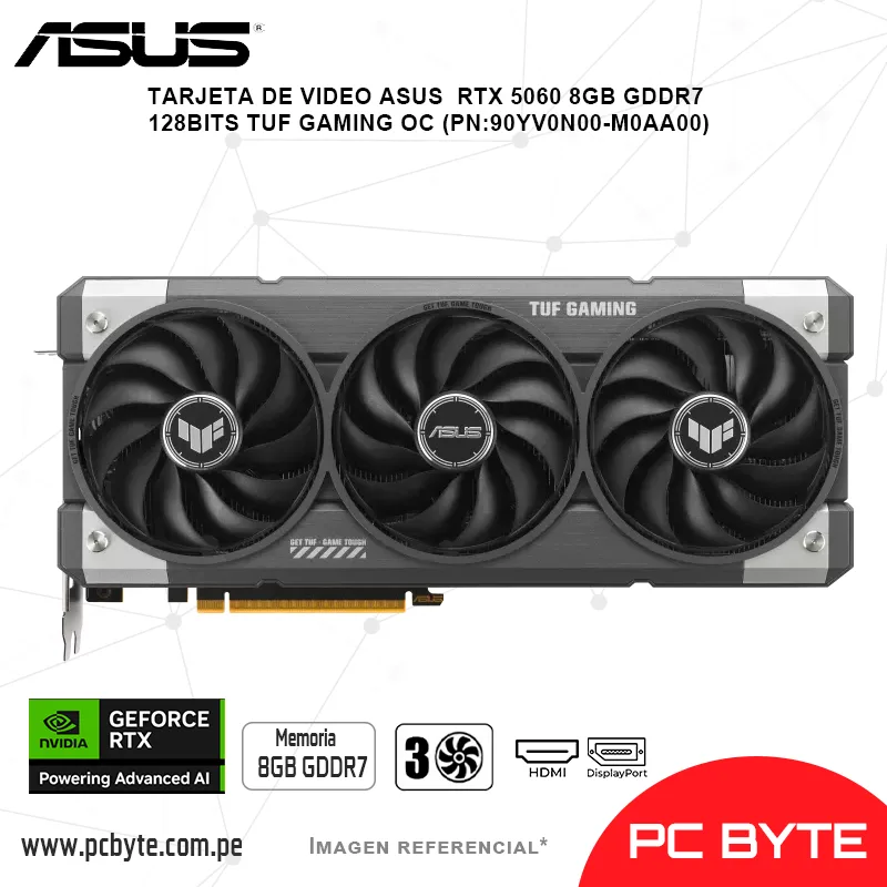 TARJETA DE VIDEO ASUS  RTX 5060 8GB GDDR7 128BITS TUF GAMING OC (PN90YV0N00-M0AA00)