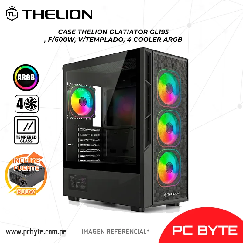 CASE THELION GLATIATOR GL195, F600W, VTEMPLADO, 4 COOLER ARGB