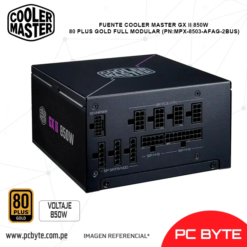 FUENTE COOLER MASTER GX II 850W 80 PLUS GOLD FULL MODULAR (PNMPX-8503-AFAG-2BUS)