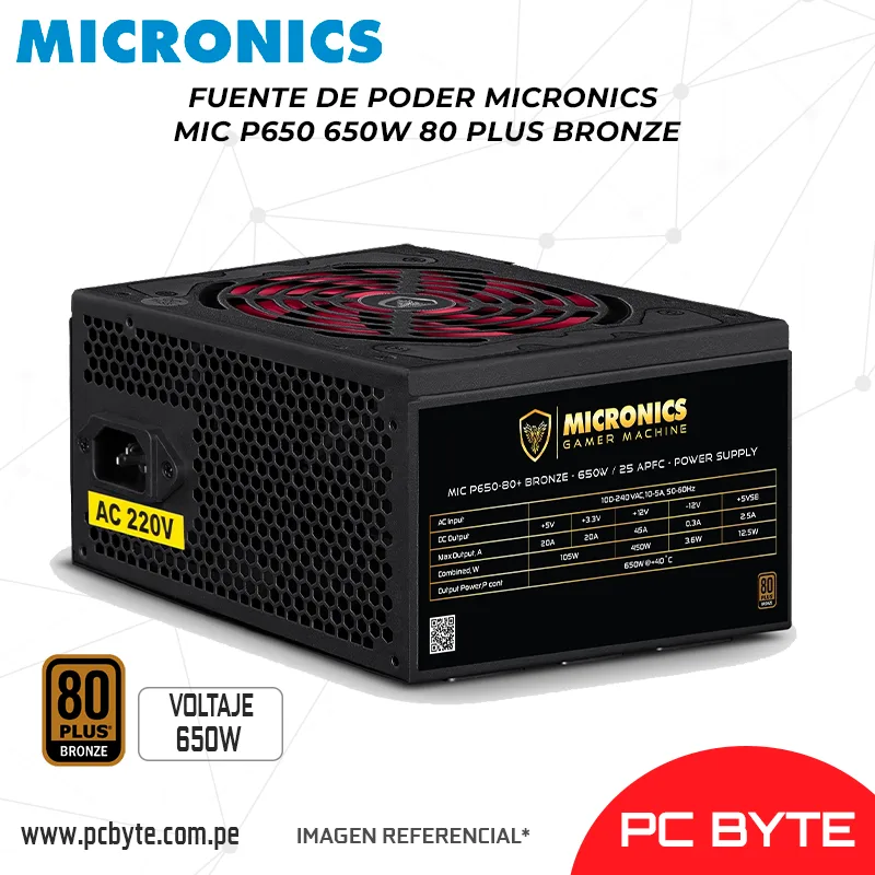 FUENTE DE PODER MICRONICS MIC P650 650W 80 PLUS BRONZE