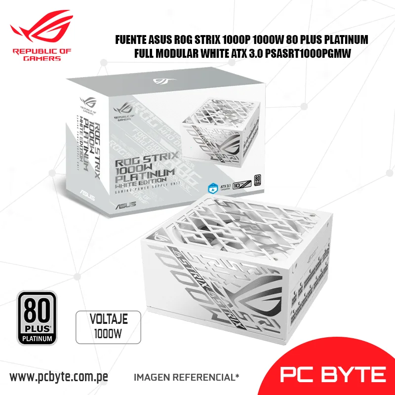 FUENTE ASUS ROG STRIX 1000P 1000W 80 PLUS PLATINUM FULL MODULAR WHITE ATX 3.0 PSASRT1000PGMW