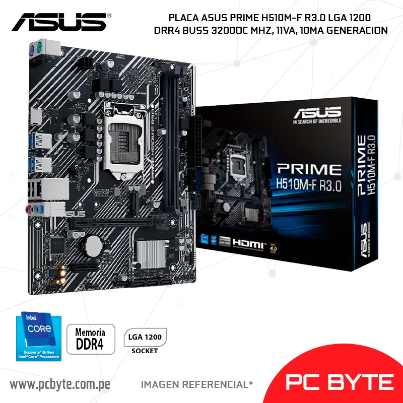 PLACA ASUS PRIME H510M-F R3.0 LGA 1200 DRR4 BUSS 3200OC MHZ, 11VA, 10MA GENERACION